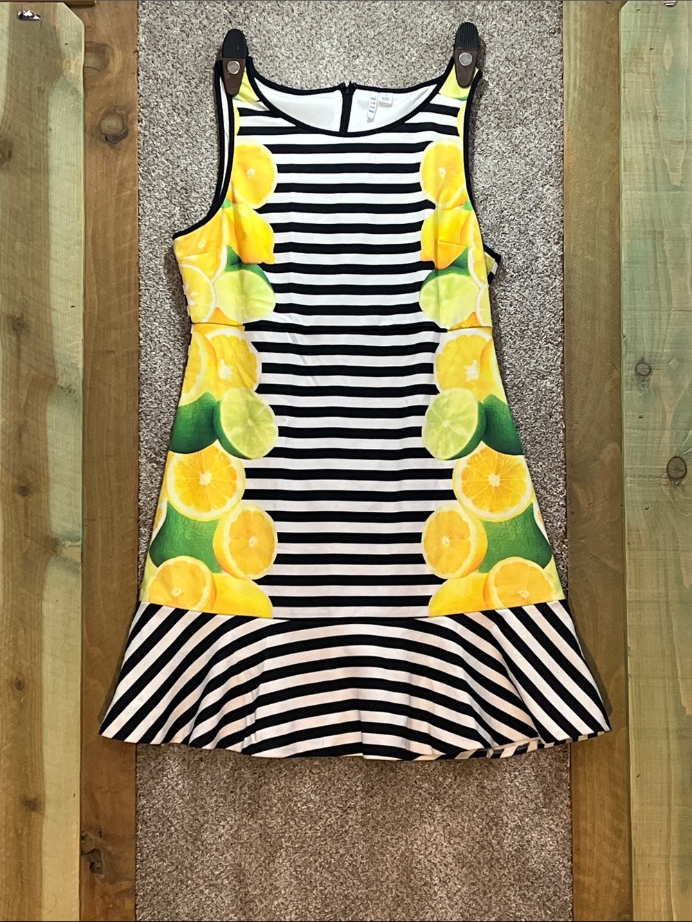 Elle Black & White Stripe Tank Dress with Yellow Lemon Print